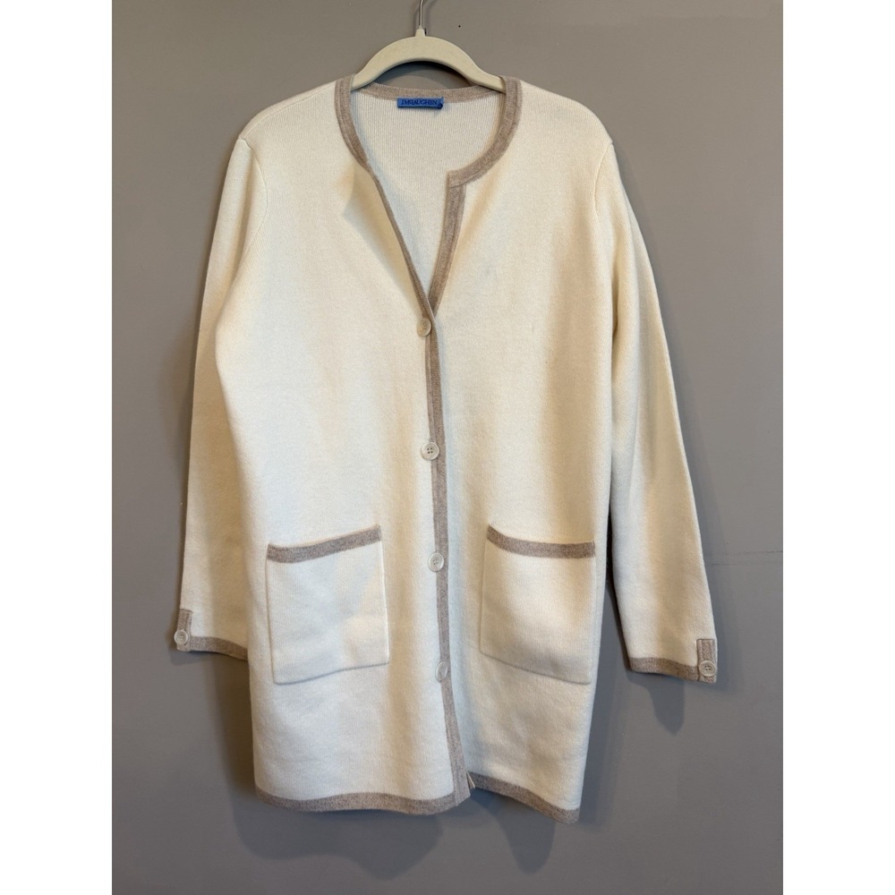 J.McLaughlin Women's Small Ivory Tan Wool/Cashmere Blend Nan Cardigan‎ Sweater